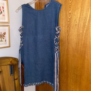 Denim dress with fringe